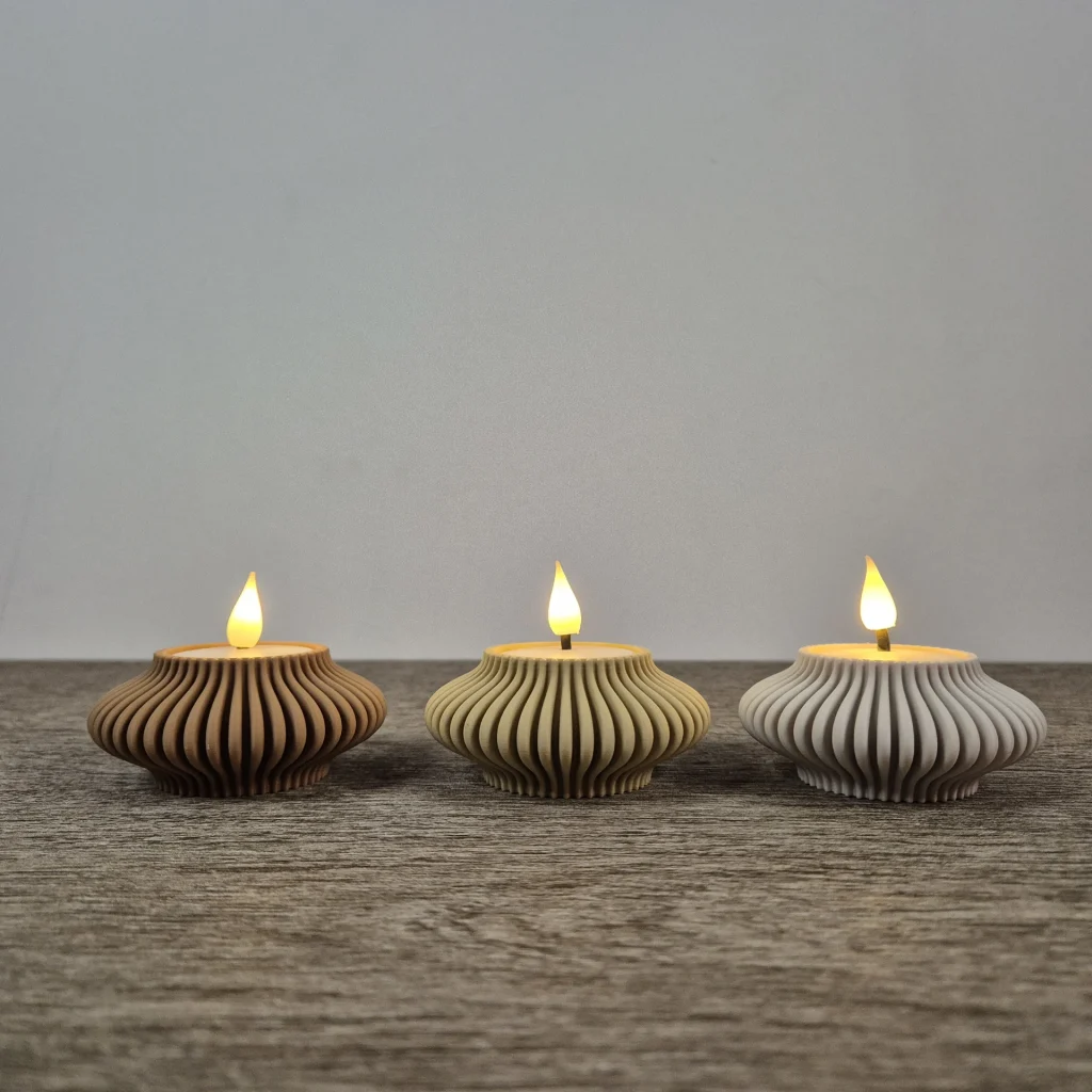 Theelichthouder rond - set van 3 (beige zand lichtbruin)