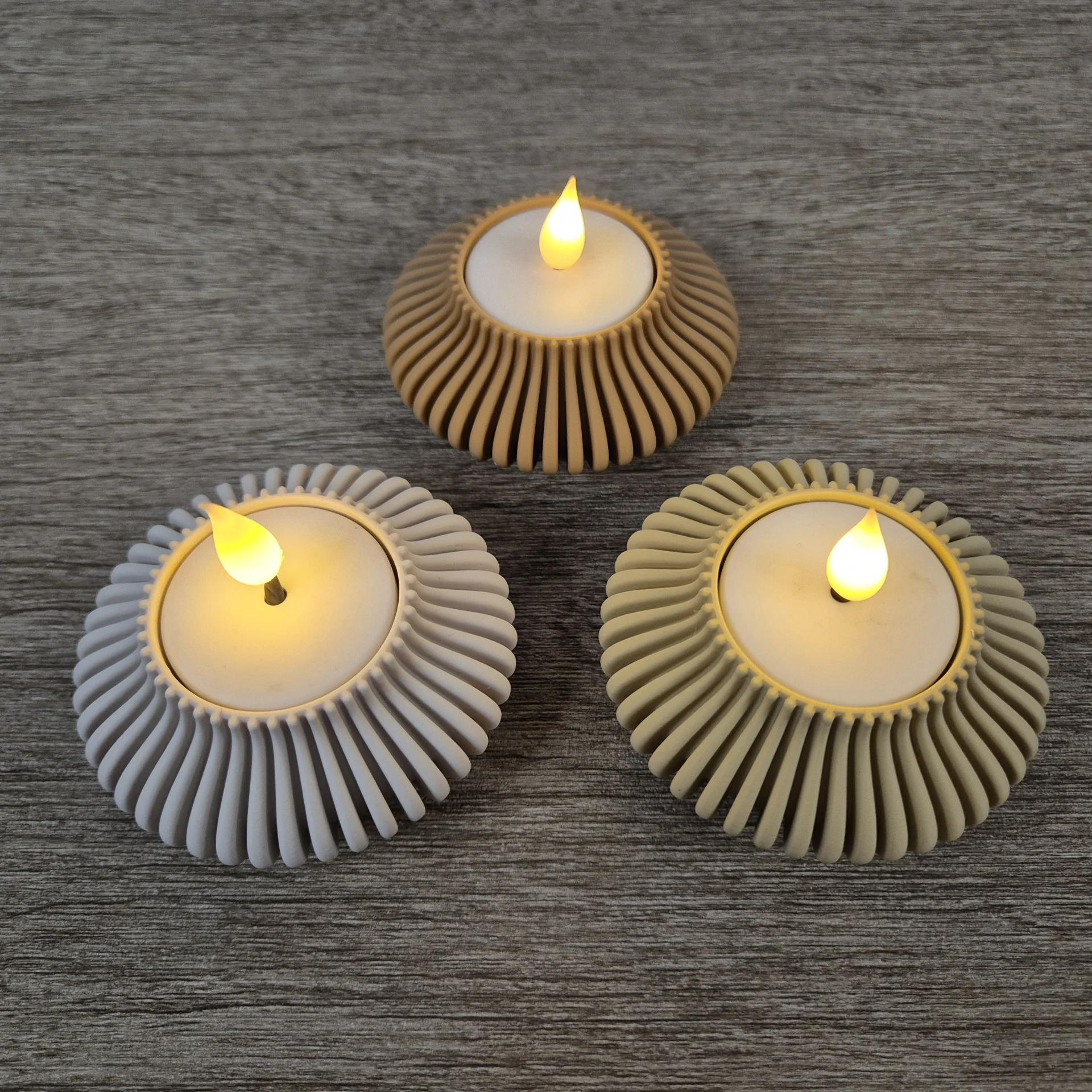 Theelichthouder rond - set van 3 (beige zand lichtbruin)