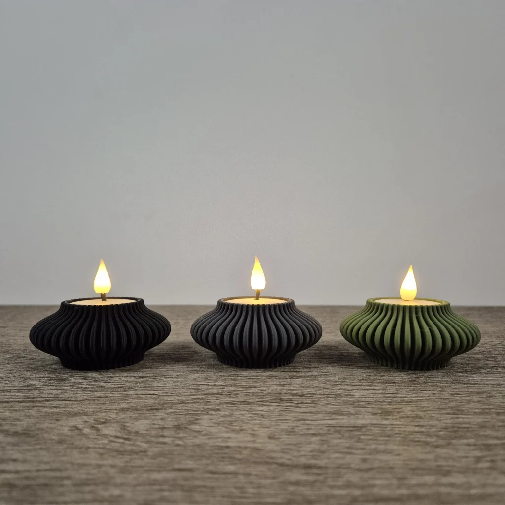 Theelichthouder rond – set van 3 (zwart, grijs, groen)
